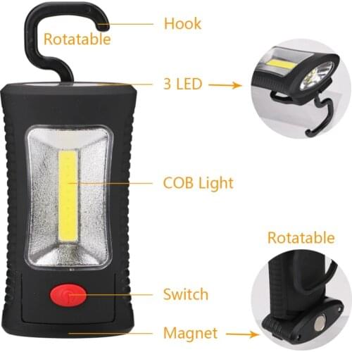 Portable Multifunctional COB+3 LED Stand Flashlight Torch Outdoor Handy Lamp Work Camp Light Tent Hang Lamp with Magnet Hook