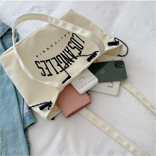 Casual Canvas Handbag Womens Bag 2021 Summer New Large Capacity Letter Printing Female Toth Student Bag Shoulder Shopping Bags