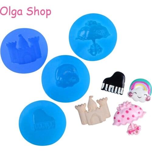 PYL050,PYL064,PYL400,PYL568 Umbrella Castle piano Rainbow Silicone Mold Dollhouse Food Cake Craft Cookie Biscuit Food Safe Mold