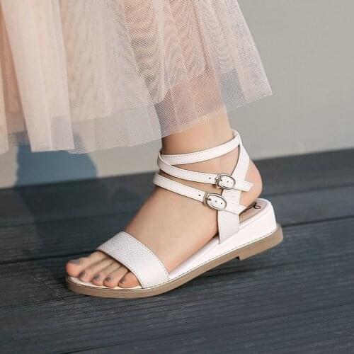 2020 genuine leather shoes woman buckle wedges sandals casual low heels shoes summer sandals women comfortable ladies shoes