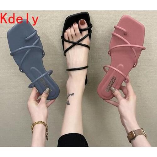 Summer Flat Heels Wear Slippers Foot Ring Belt Roman Sandals Flat Womens Shoes Slippers Low Heel Casual Slippers Beach
