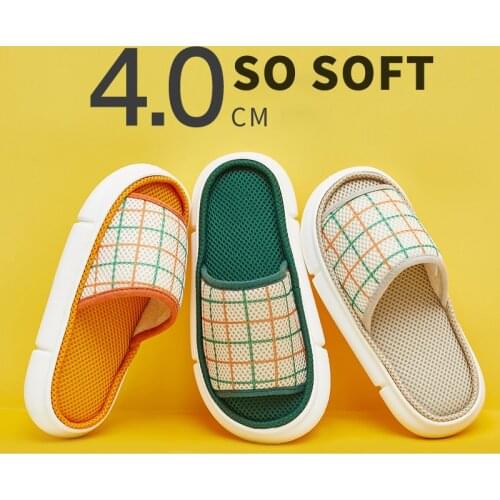 Mesh Cloth Slippers Women Indoor Platform Shoes Soft EVA Non-slip Summer Shoes In Spring Autumn Plaid Slides Sandals