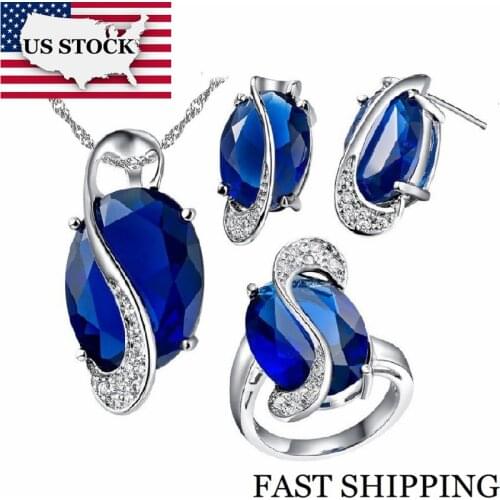 US STOCK 50% Off Jewelry Set Necklaces Pendants Earrings Ring Crystal Jewellery Silver Charms Wedding Jewelry Sets Uloveido T155