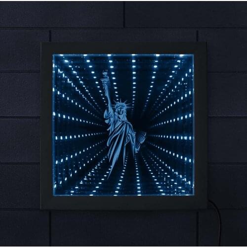 Statue of Liberty Minimalist LED Lighted Infinity Mirror Mesmerizing Tunnel of Light Independence Day New York Travel Souvenir