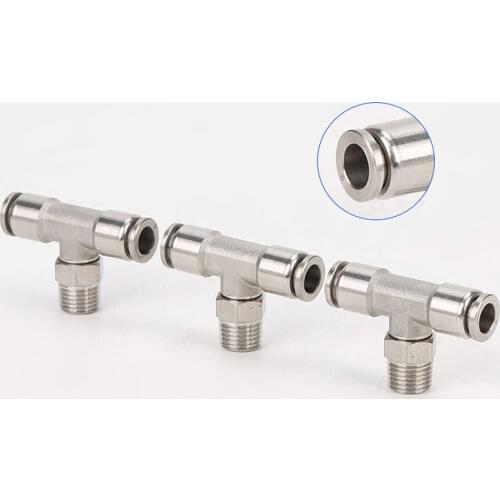 M5 M6 1/8" 1/4" 3/8" 1/2" BSPT Male Tee 3 Way Pneumatic 304 Stainless Steel Push In Quick Connector Release Air Fitting