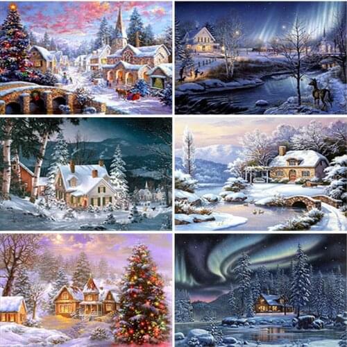 Snow Town Jewel Cross Stitch Landscape Embroidery Diamond Paint 5D Full Drills Painting Diy Wall Decor Mosaic Painting