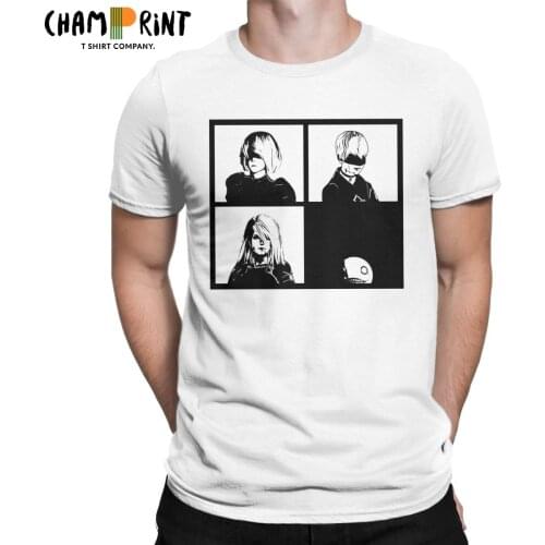 Vintage Nier Automata War Heroes T-Shirt Men Crewneck Cotton T Shirt Kaine 2b Yorha Gestalt Game Waifu Tees Gift Idea Clothing
