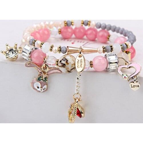 Japanese and Korean version of simple sweet cute cartoon rabbit love pendant student bracelet for women jewelry present