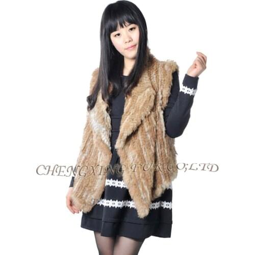 CX-G-B-192F Turn-down Collar Women Genuine Rabbit Fur Knitted Vest