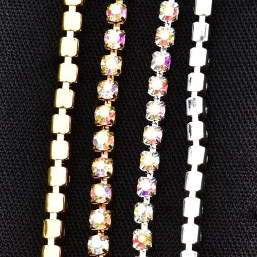 10 Yards/Roll Rhinestone Trim Silver Base Claw AB Crystal Rhinestone Cup Chain Wedding Decoration Sew On Clothes Accessories