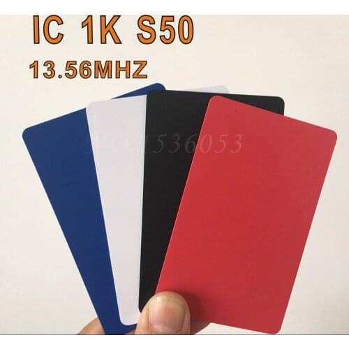 100pcs RFID Card 13.56Mhz IC S50 Proximity IC Smart Card Tag 0.8mm Thin For Access Control System ISO14443A blue black red