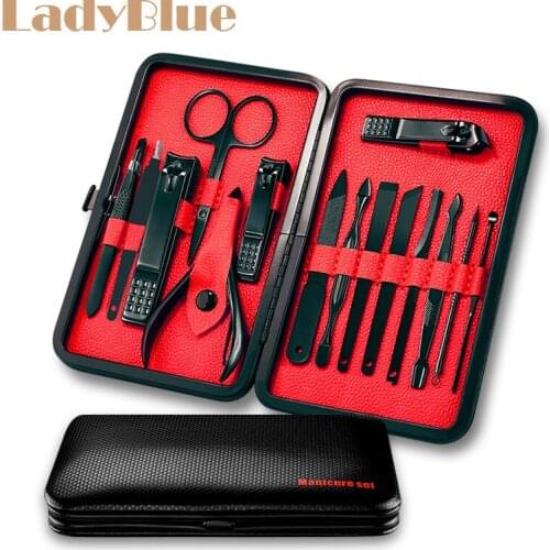 15pcs/set Stainless Steel Nail Set Pedicure Blackhead Remover Nose Hair Scissor Ear Pick Cuticle Pushe Manicure Cosmetic tool