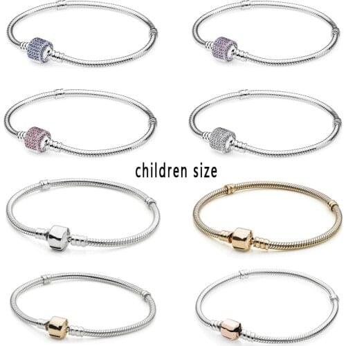 2019 NEW 100% 925 Sterling Silver Classic Head Bracelet Clear CZ Small Size Charm Bead Fit Children DIY Bracelets Jewelry Gift