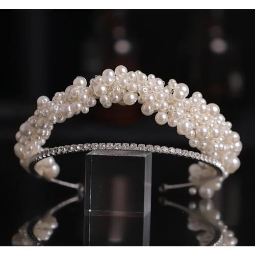 White Pearl Rhinestone Wedding Bridal Hair Accessories Handmade Luxury Hairbands Women Headbands Party Gift Hair Jewelry Crown