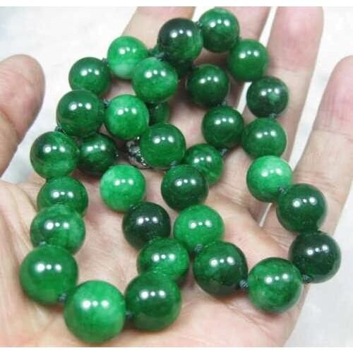 Free shipping Natural 10mm Round GREEN JADEITE NECKLACE 18INCH