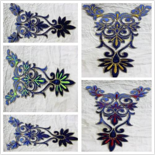 Mix All Colors Blue Embroidered Flower Appliqued 10 Pcs Iron on Trims Peony Patches 26*15.5cm Black