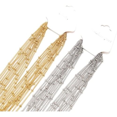 10pcs Stainless Steel Gold Tone 2mm Beads Chain Charm Necklace Chains For DIY Jewelry Necklaces Making Findings 18''20''22''24