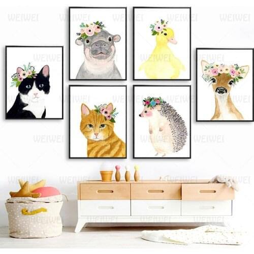 Baby Nordic Posters Cute Hedgehog Rabbit Cat Duck Sheep Pig and Prints Wall Pictures Kids Room Decor Wall Art Canvas Painting