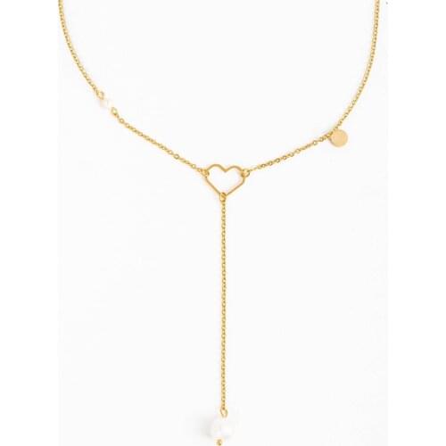 Stainless Steel Y Shaped Long Chain Necklaces For Women Delicate Heart Round Pearl Pendant Necklaces collares para mujer 2021