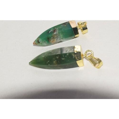 Long Natural green chrysoprase bullet stone pendant for jewelry making women 2020 raw gold plating gem stone point healing