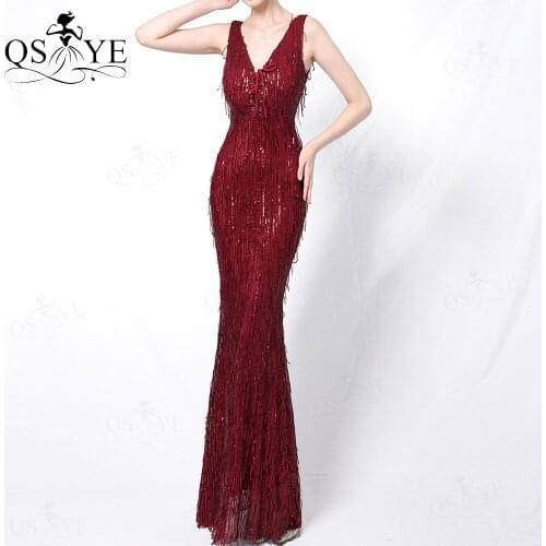 Burgundy Feather Evening Dresses Sleeveless Sequin Mermaid Long Party Gown Elastic Formal Dress Lacing Crisscross Celebrity Gown