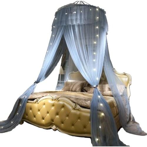 Home Large Elegant Mosquito Nets for Summer Hanging Kid Bedding Round Dome Bed Canopy Curtain Bed Tent With Night Light