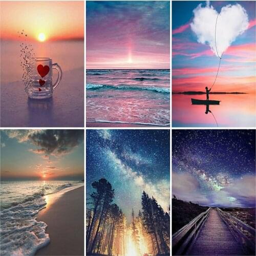 EverShine Diamond Painting Full Drill Square Landscape Diamond Embroidery Sea Mosaic Picture Sunflower Rhinestone Wall Art