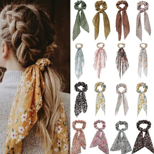 Fasihon Dot Ribbon Hair Scrunchies for Women Hair Ring Female Ponytail Chiffon Fabric Ribbon Hair Ties Korean Hair Accessories
