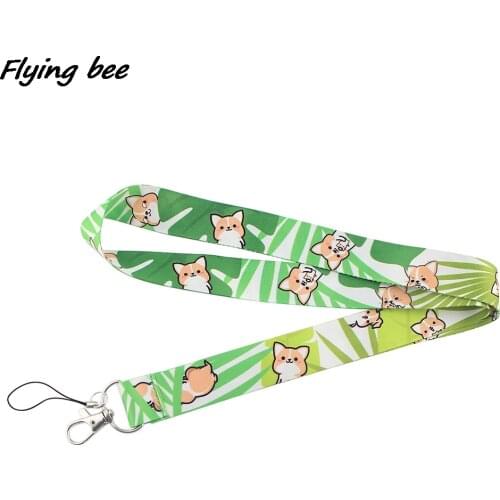Flyingbee Cute Little Corgi Green Green Leaves Lanyard Badge ID Lanyards Phone Rope Key Lanyard Neck Straps Accessories X1323