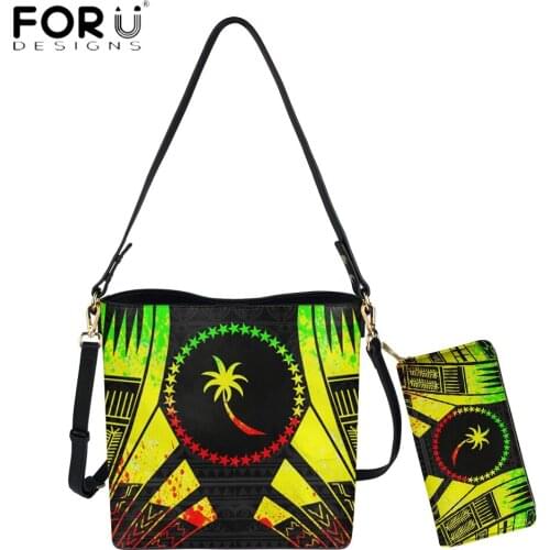FORUDESIGNS Fashion 2pcs Set Women Luxury Handbag And Purse Chuuk States Polynesian Printing Female Shoulder Bag Sac A Main