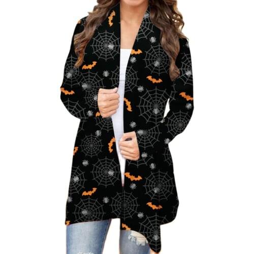 2021 Hot Sale Fashion High Quality Ladies Casual Halloween Printed Cardigan Long Sleeve Fleece Jacket Top
