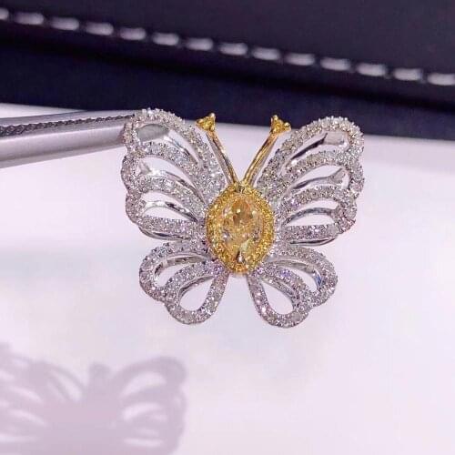 H715 Fine Jewelry Real 18K Gold 0.5ct Yellow Diamond Wedding Engagement Female Rings for Women Fine Diamonds Ring