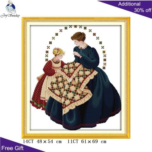 Joy Sunday Mother And Daughter Needlecraft R654 14CT 11CT Counted and Stamped Home Decoration Needlewomen Cross Stitch kits