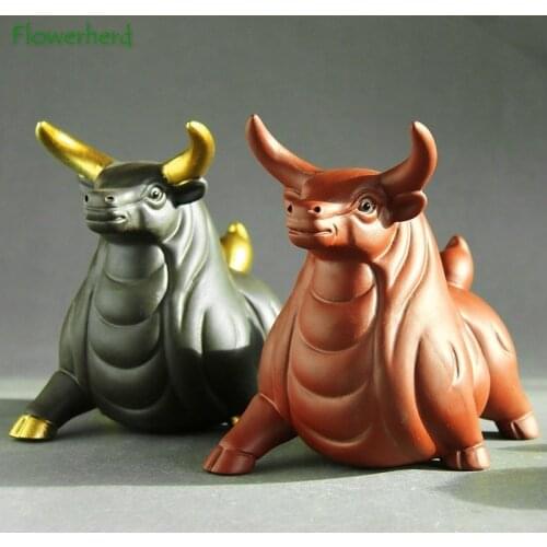 Ceramic Porcelain Teaware Purple Clay Cow Decorations Taurus Hoom Office Tea Favors Tea Ceremony Cow Tea Pets Tea Decoration