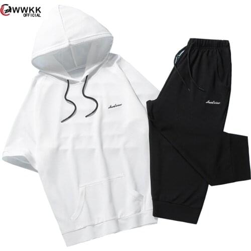 WWKK 2020 Summer Mens Hooded Set Wear New Casual Solid color T-Shirt + Shorts Harajuku 2 PCS Street Fashion Set Tracksuit