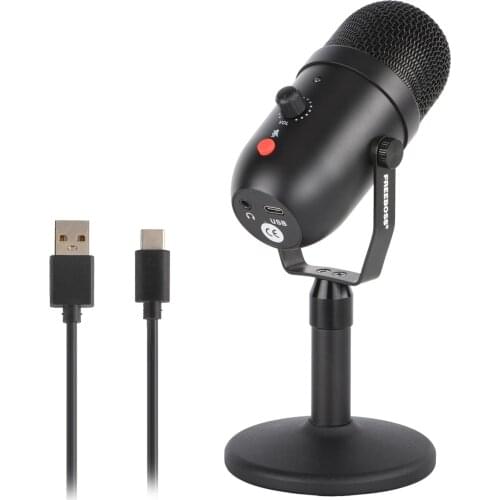 Freeboss CM16 Metal Body 24bit 96KHz Monitor Mute Low Noise Recording Chat USB Computer Mobilie Condenser Microphone