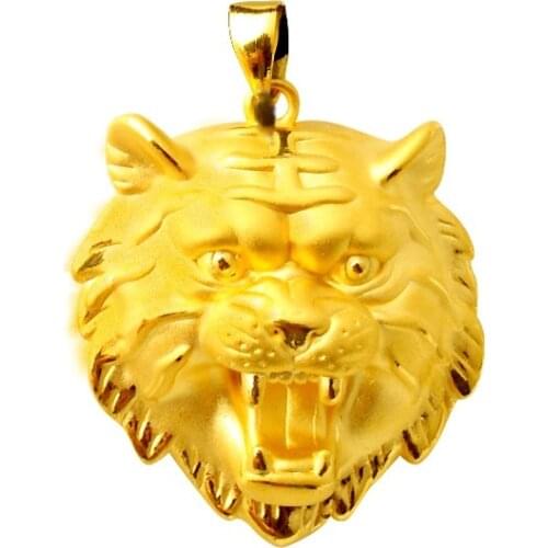 Pure 24K Yellow Gold Pendant 3D 999 Gold Solid Tiger Pendant Mens Pendant P6239