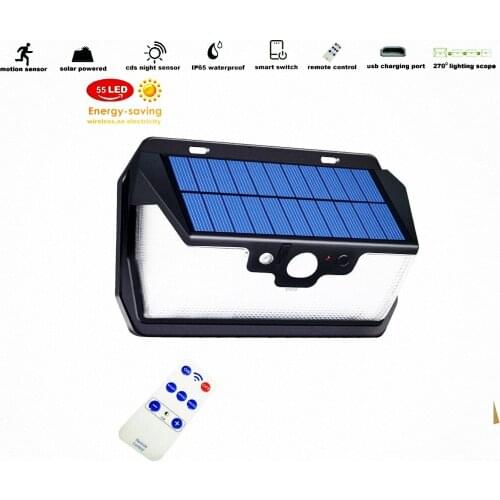 55 leds Solar light remote control radar 3 side lighting usb port Super brigt lamp Outdoor Garden Yard Emergency security