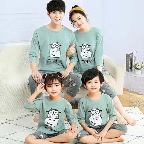 Big Boy and Girl Summer Short Sleeve Cotton Family Matching Pajamas Sets Childrens Homewear Summer Family Clothing Sets