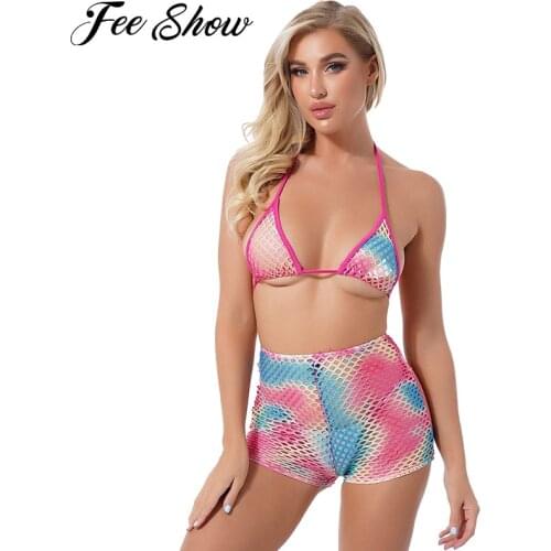 Summer Womens Yoga Set Gym Two Pieces Hollow Out Net Workout Sport Suit Halter Neck Bras Top and Shorts Lingerie Sets Home Wear