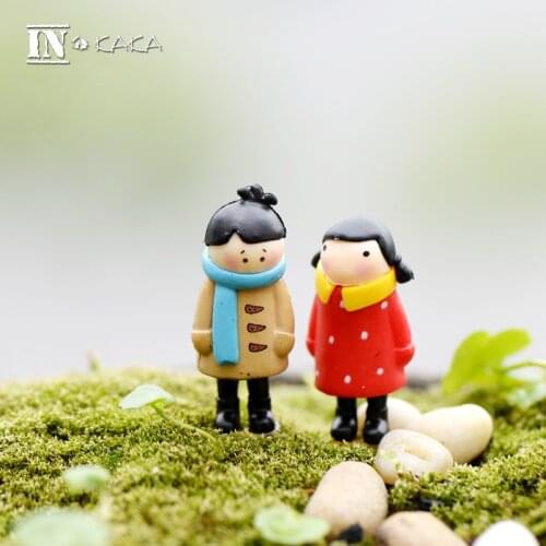 2pcs mini boy girl dolls micro landscape garden miniatures/terrarium/succulent decor figurines action Figure Toys DIY material
