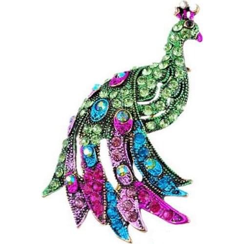 Fashion Peacock Animal Brooch Colored Crystal Plating Copper Alloy Corsage Pins Women Creative Beautiful Party Brooch Jewelry