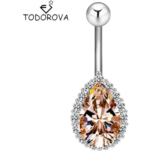 Todorova Fashion Water Drop Zircon Navel Piercing Stainless Steel Belly Button Rings Body Jewelry for Women