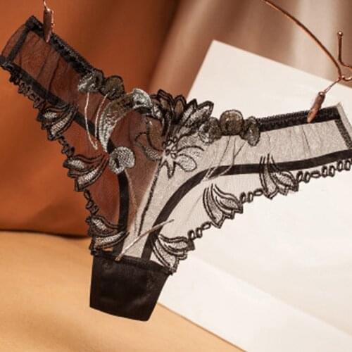 Fashion Women Underwear Transparent Thin Stretch Thong Cotton T Pants Feminine Embroidery Panties Gifts for Womes