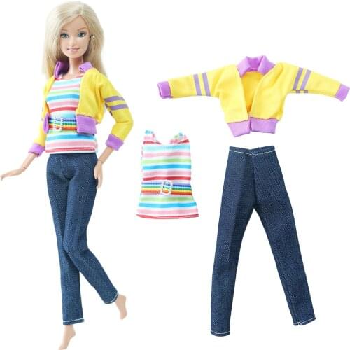 BJDBUS Fashion Doll Outfit 3 Pcs/Set Yellow Sport Coat Stripe Vest Trousers Casual Wear for Barbie Doll Accessories Kid Toy Gift