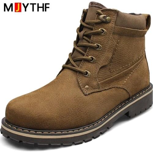 Large Size 37-52 Genuine Leather Men Boots Plush Warm Winter Boots For Martin Boots Outdoor Tooling Boots High Quality Men Shoes
