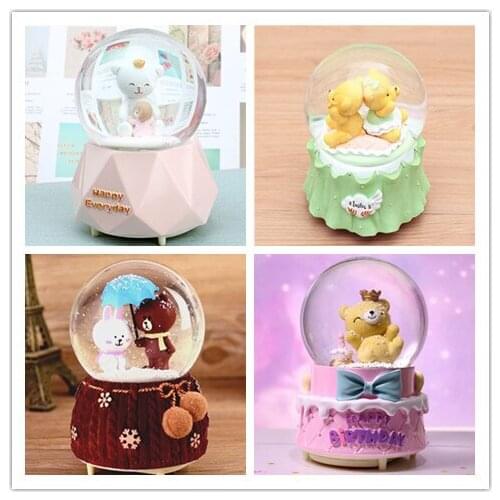 Crystal Ball Music Box Cute Bear Girl Star Birthady Gifts Glowing Snowflakes Music Box Home Decoration Desktop Ornament