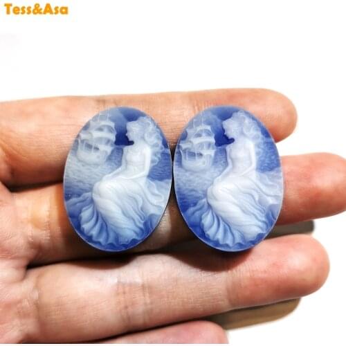 Natural Blue Gems-Stone Flat Back Cameo Pendant Sailing Girl Cabochons For Blank DIY Accessories Necklace Bracelet Base Tray