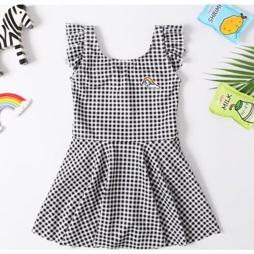 2020 New Baby Girl Swimsuit Girl Age 2-8 Years Children One Piece Swimwear Classic Geometric Rainbow Embroidery Bathing Suit