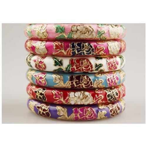 Wholesale10 Pcs Chinese Handmade Cloisonne Enamel Cuff Flower Bracelet Bangle